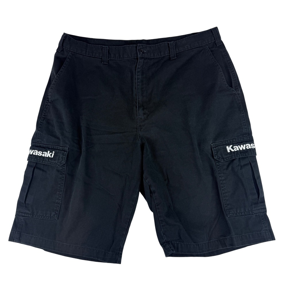 Dickies Kawasaki Cargo Shorts Mens 38 Black Embroidered Workwear Twill